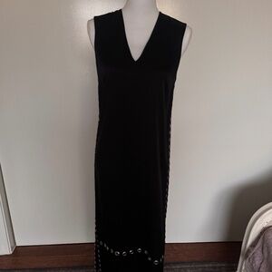 Elizabeth and James Black Sleeveless Midi Dress Grommet Detail